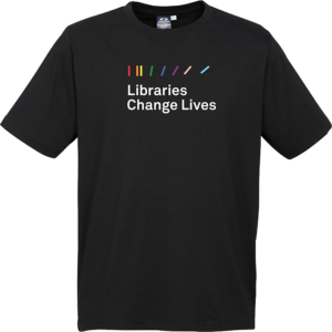 Libraries Change Lives rainbow t-shirt