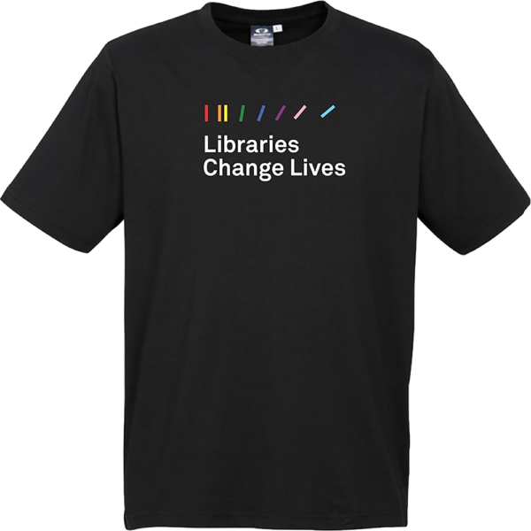 Libraries Change Lives rainbow t-shirt