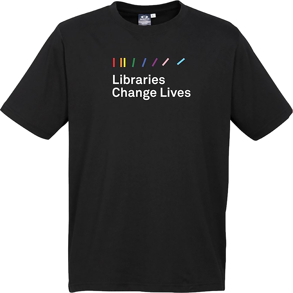 Libraries Change Lives rainbow t-shirt - Public Libraries Victoria