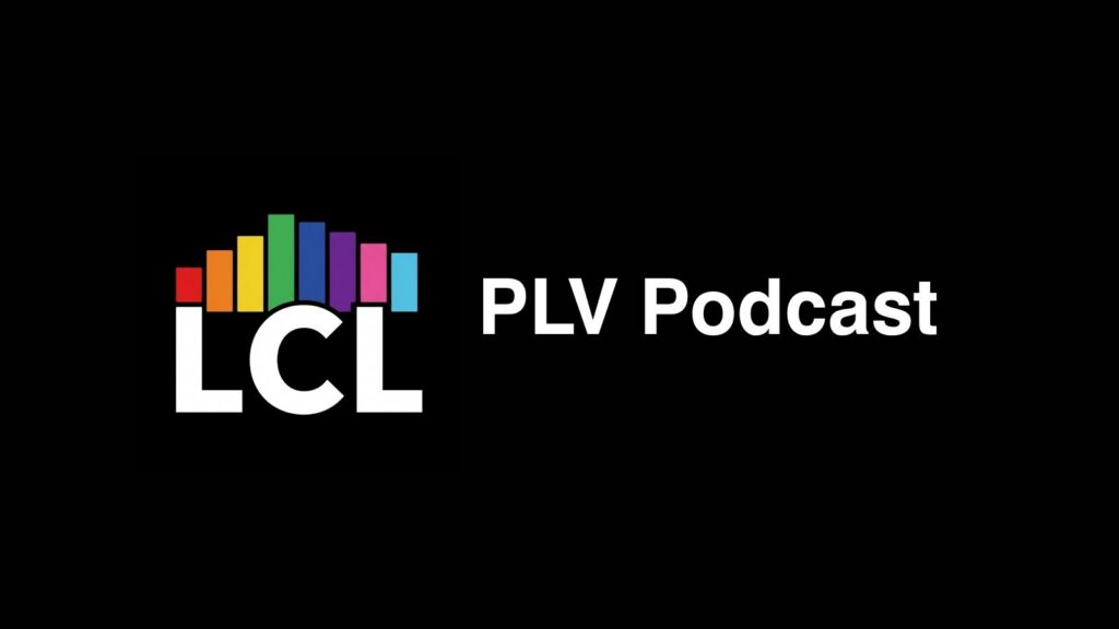 Libraries Change Lives (LCL) logo featuring white initials and rainbow-coloured bars on a black background.