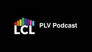 Libraries Change Lives (LCL) logo featuring white initials and rainbow-coloured bars on a black background.